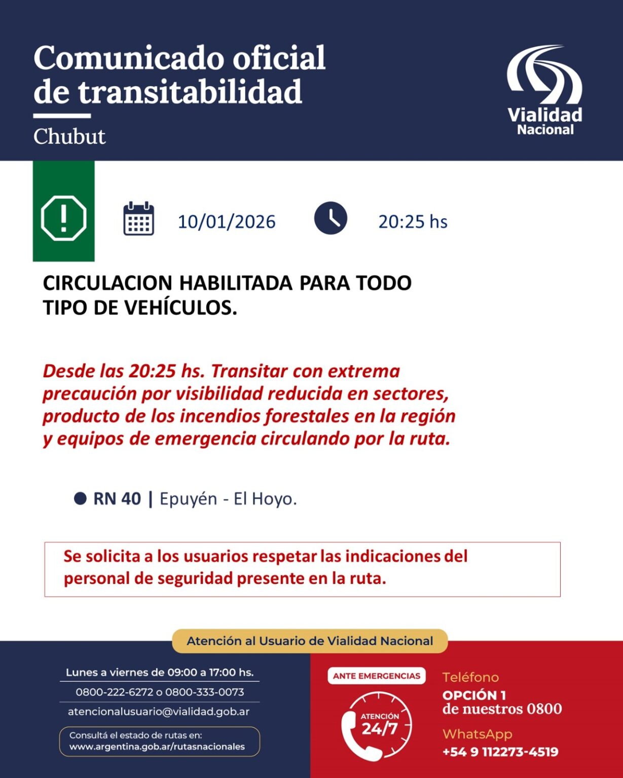 Habilitan la circulación en la Ruta 40 entre Epuyén y El Hoyo, pero ...