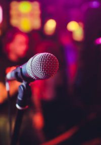 Microphone. Microphone close-up. A pub. Bar. A restaurant Classical music Music